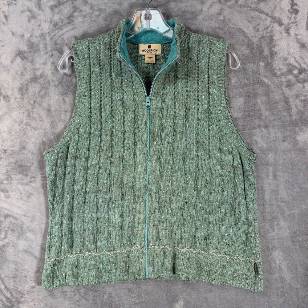 Woolrich Womens Knit Full Zip Sweater Vest Size M‎ Aquamarine Heather Green